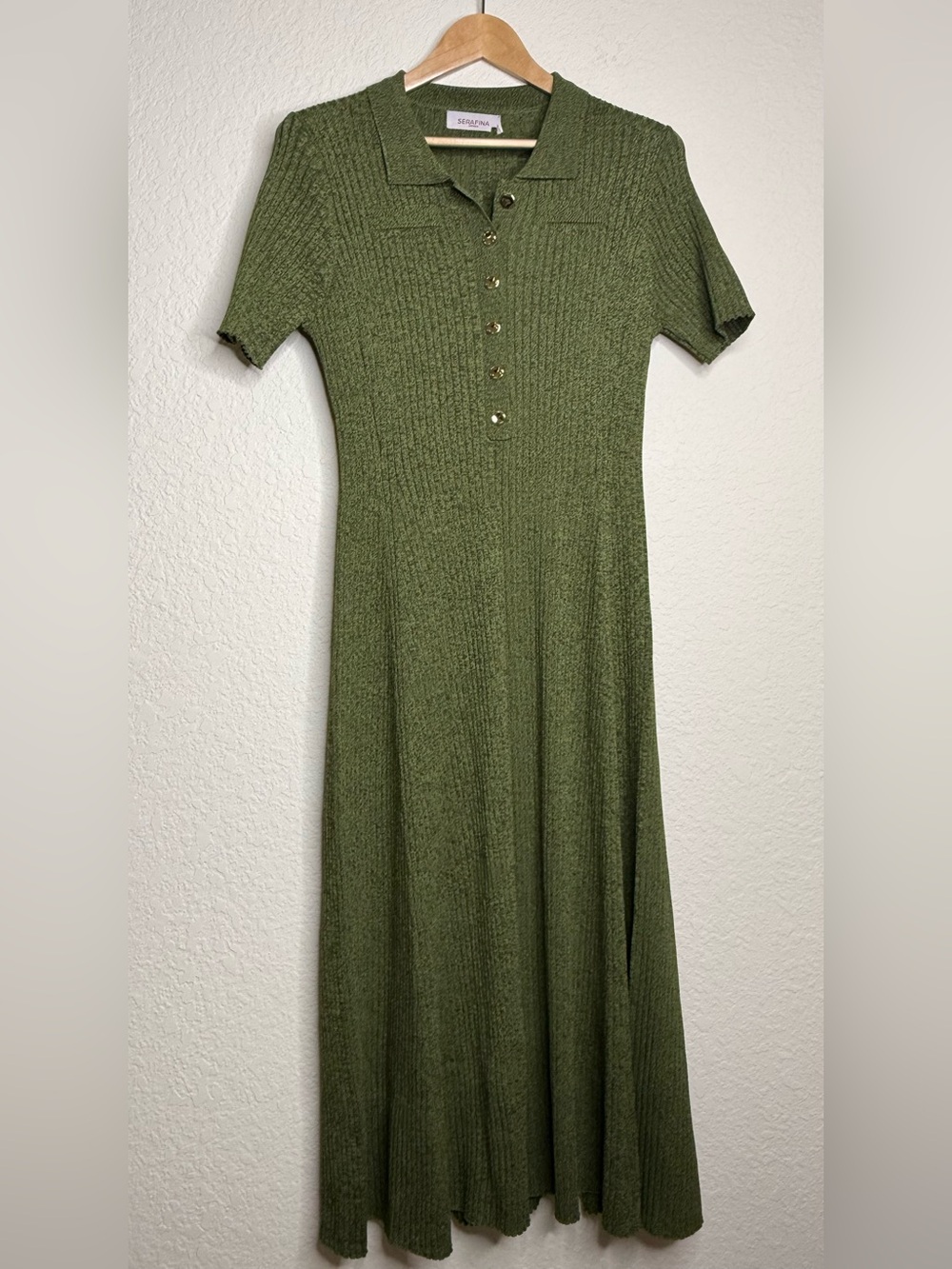 Serafina Australia Half Placket Knit Dress in Khaki Marl Size 12 Midi